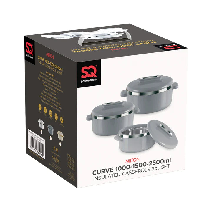 Curve Insulated Casserole Set 3pc-Grey