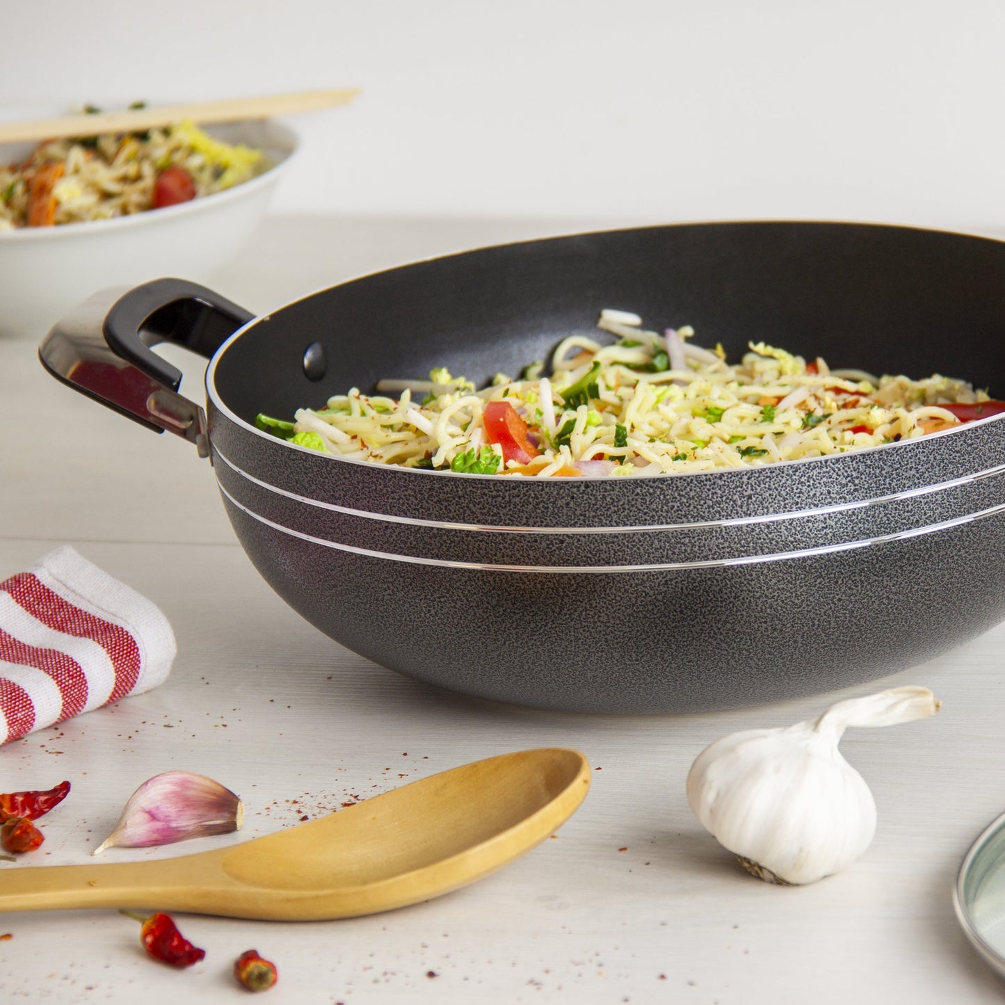 Two handle Wok / Kadai - UNA - Black - 28cm