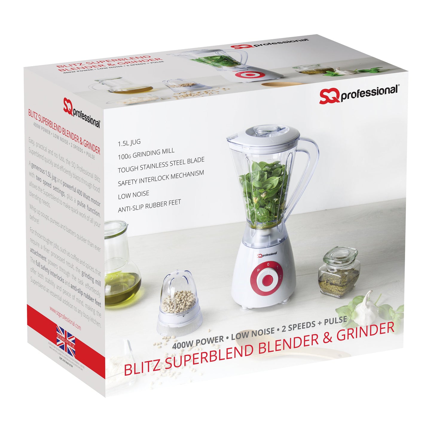 600W 2 in 1 Blender & Grinder - BLITZ SUPERBLEND - Red - 100g