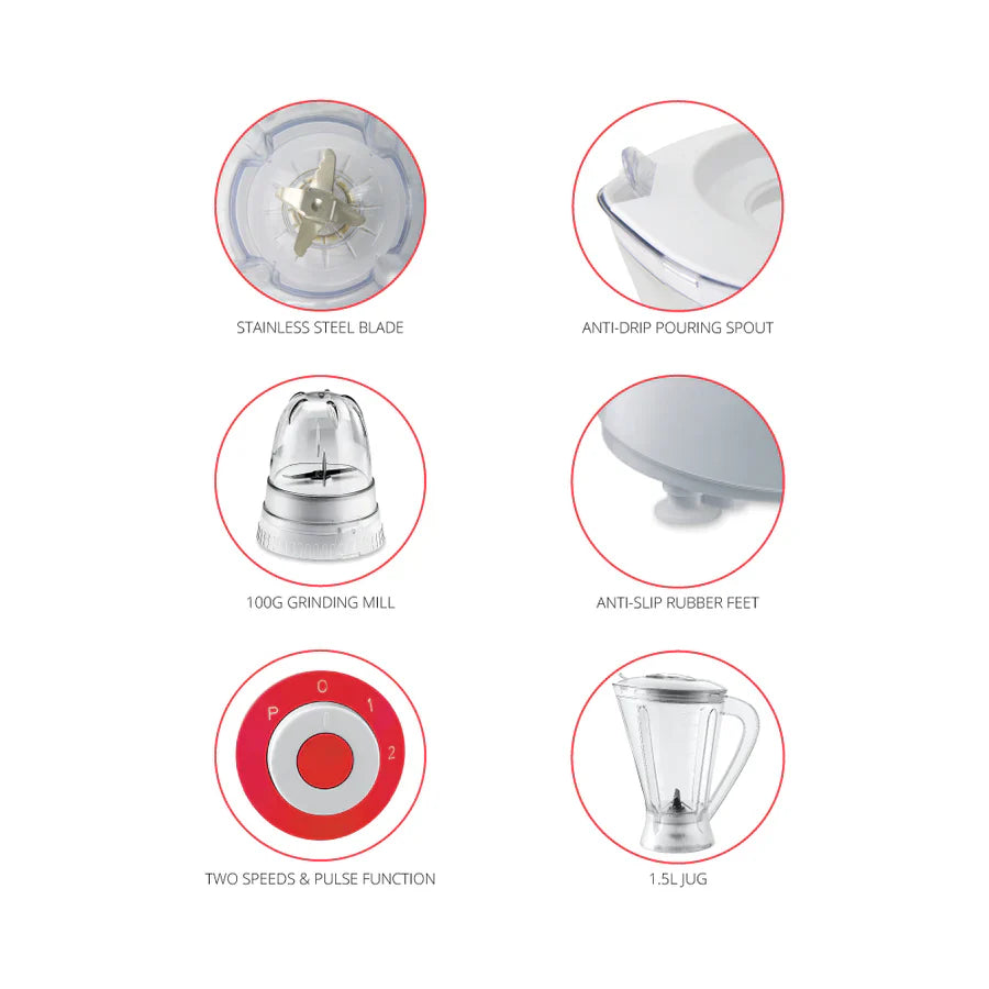 600W 2 in 1 Blender & Grinder - BLITZ SUPERBLEND - Red - 100g