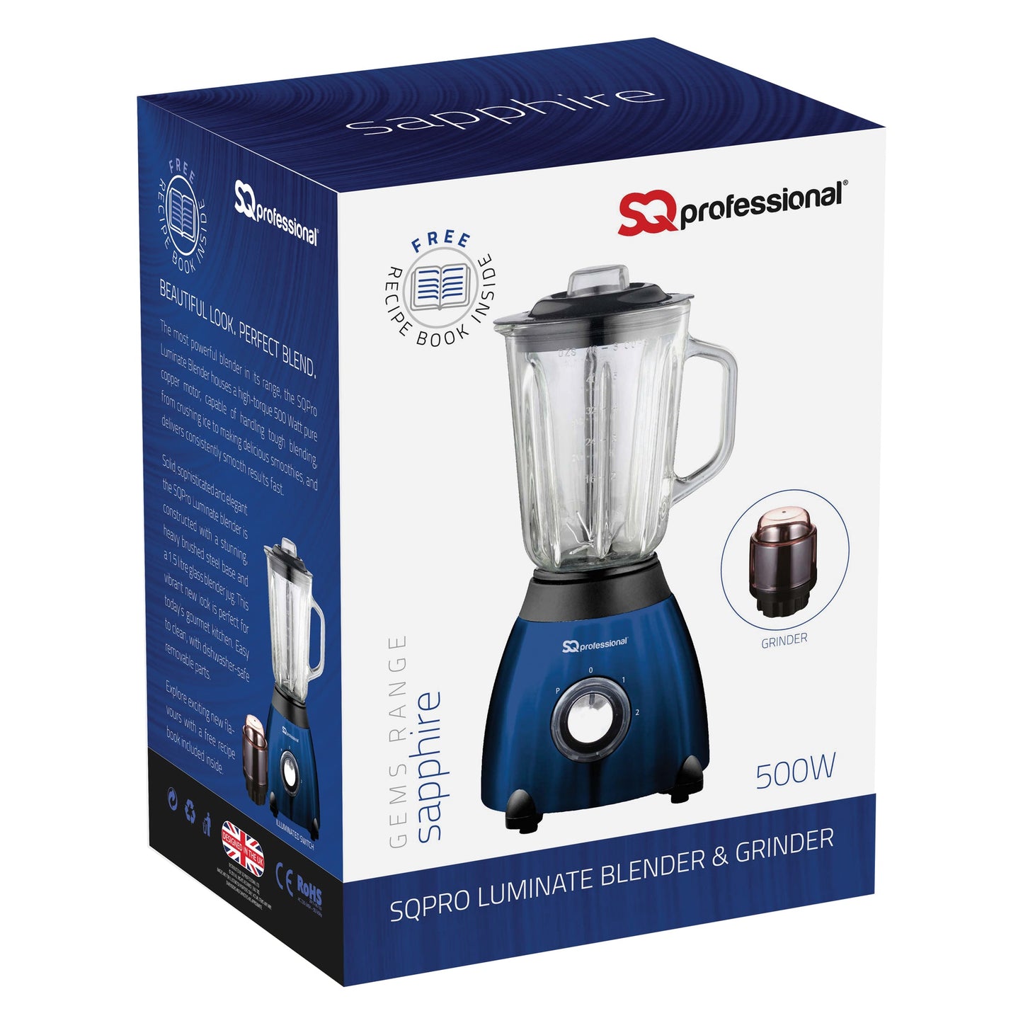 500W 2 in 1 Luminate Blender & Grinder - GEMS - Sapphire