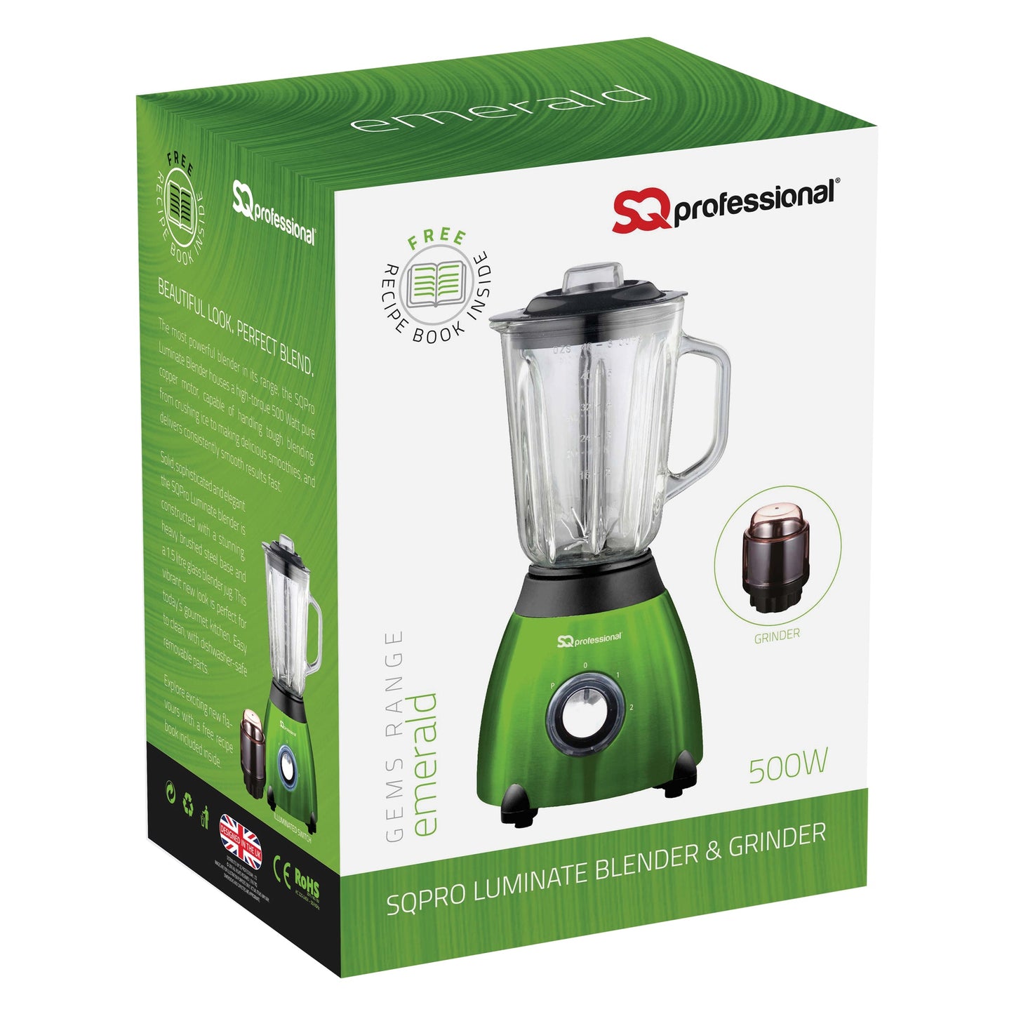 500W 2 in 1 Luminate Blender & Grinder - GEMS - Emerald
