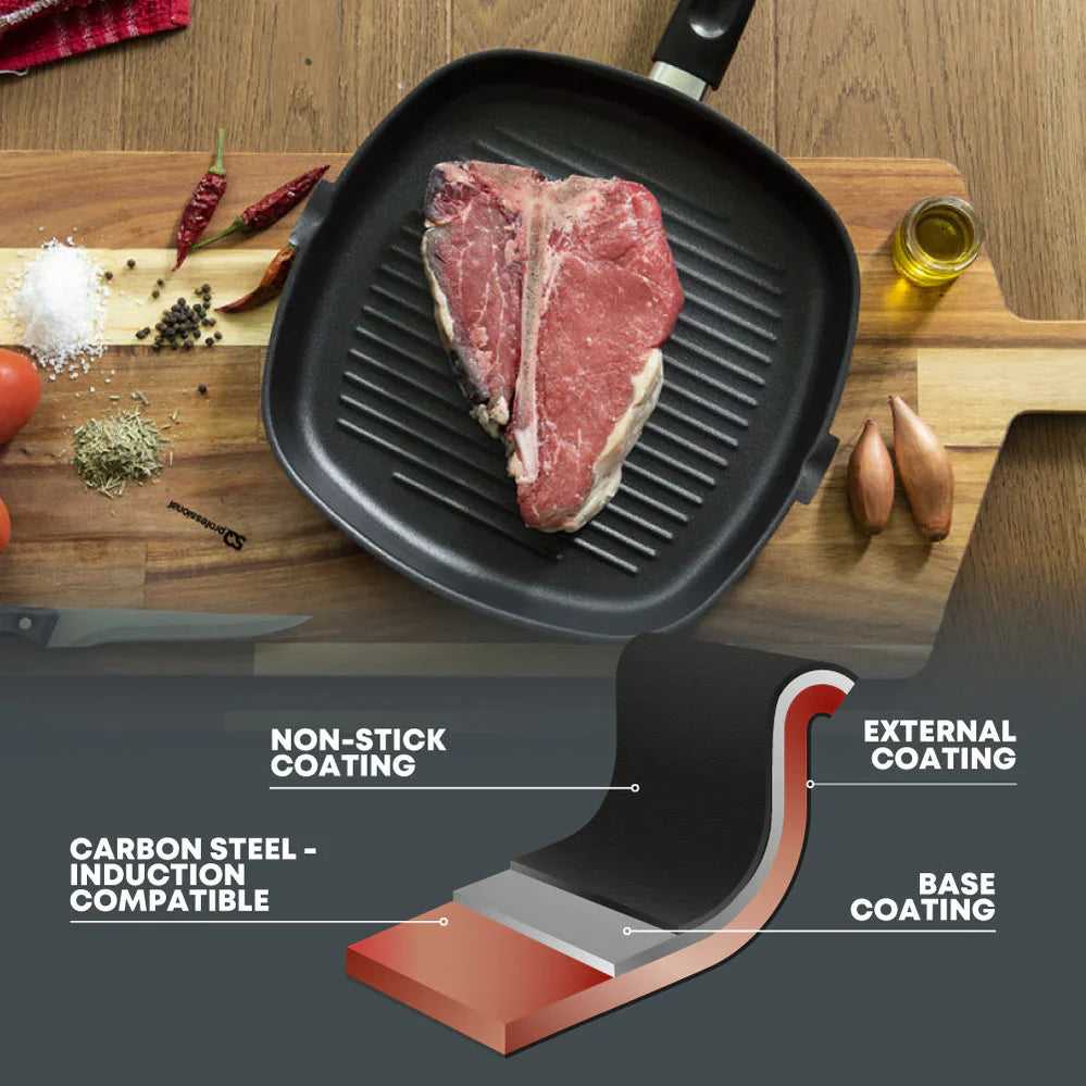 Non-Stick Square Grill Pan - Carbon Steel - ULTIMATE - 28CM