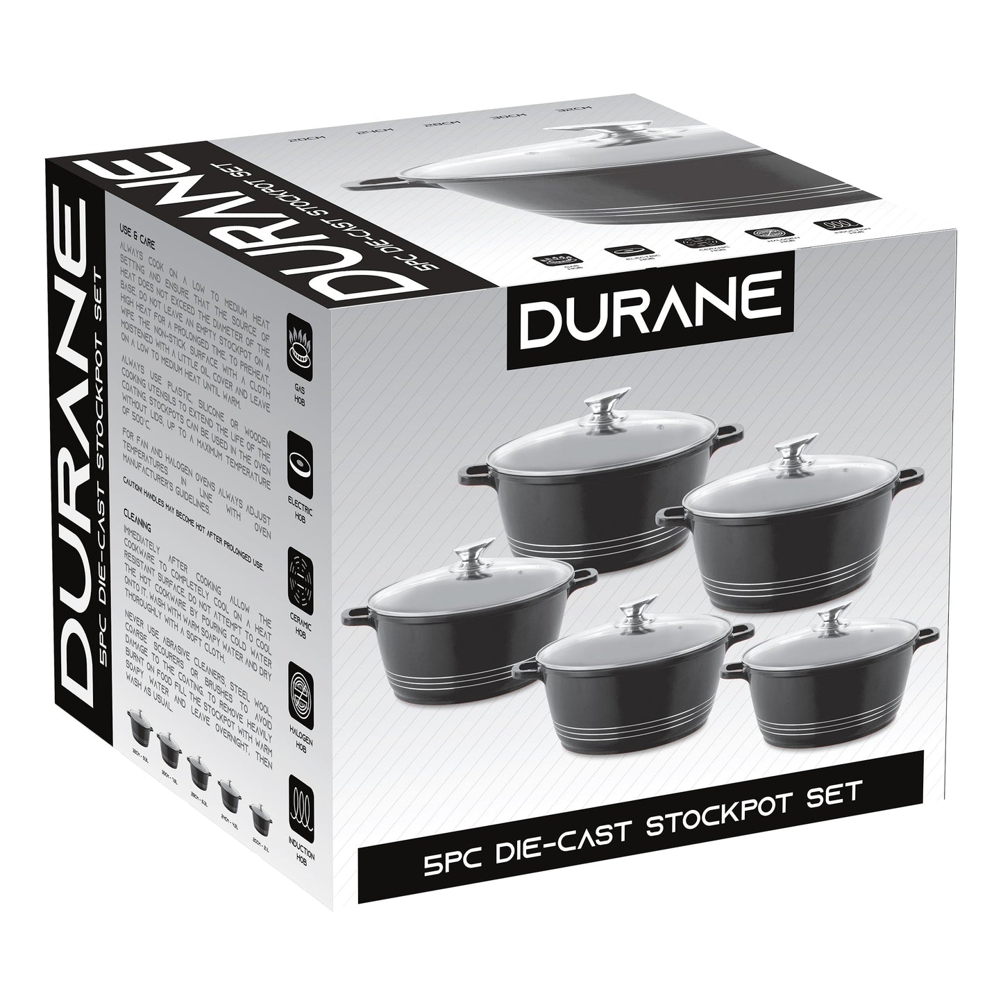 Die Cast Stockpots With Induction - DURANE - Black - 5 Pcs Set
