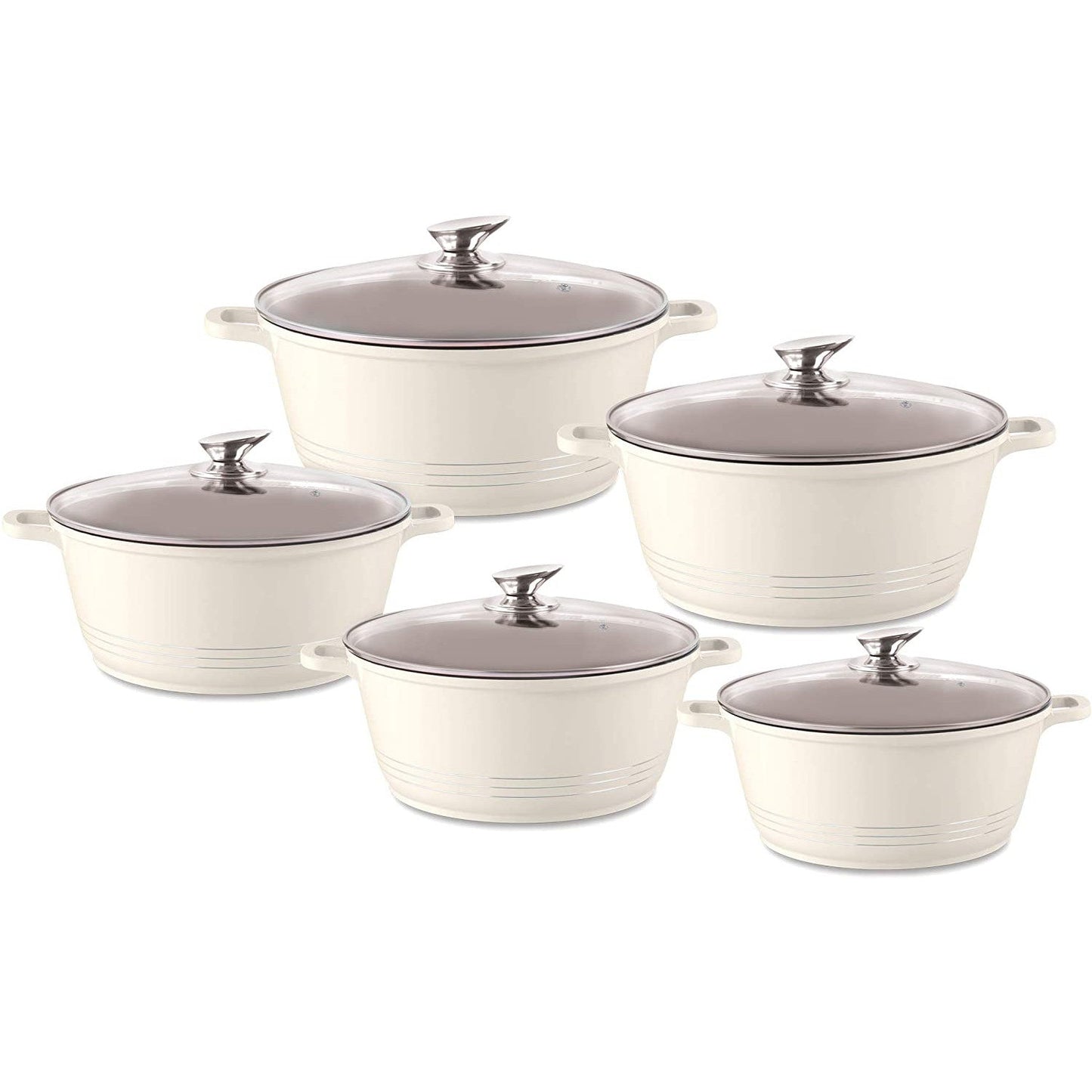 Die Cast Stockpots With Induction - DURANE - Cream - 5 Pcs Set
