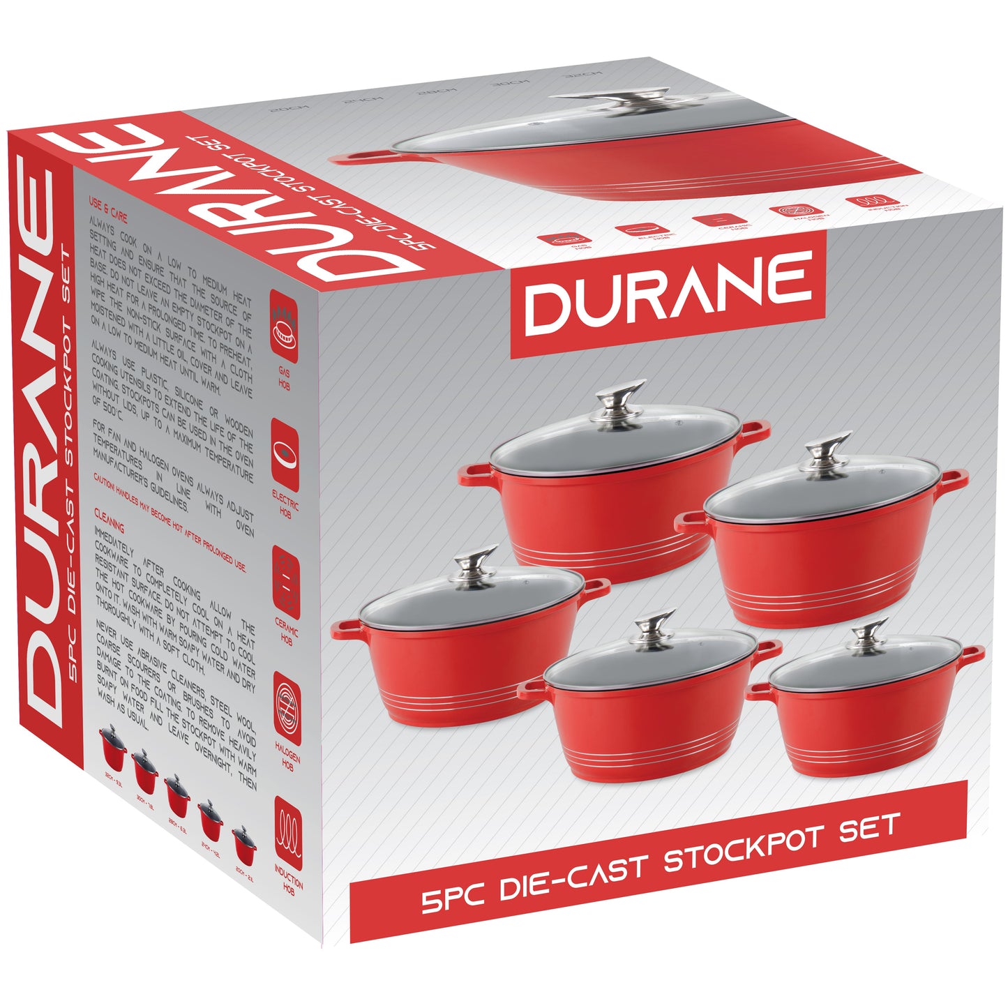 Die Cast Stockpots With Induction - DURANE - Red - 5 Pcs Set