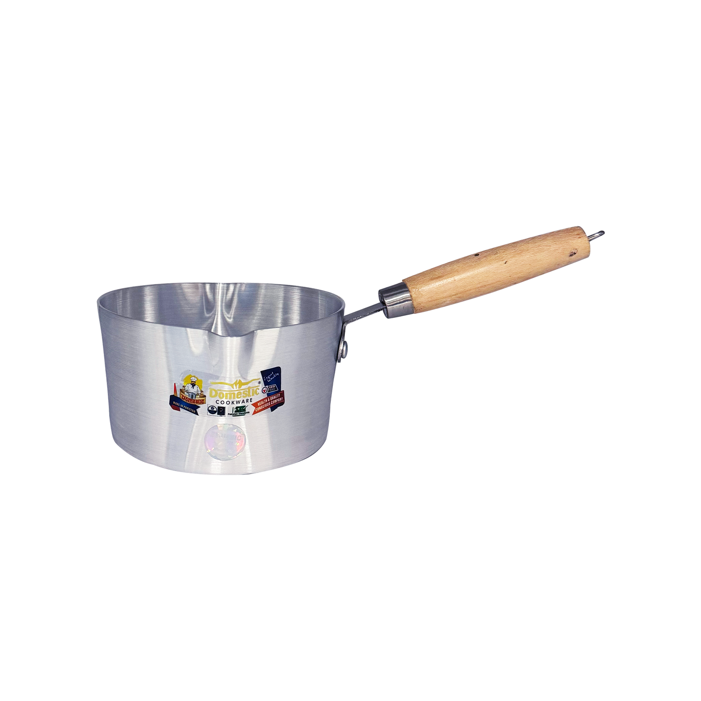 Domestic Aluminium Milk Pan With Wooden Handle - 16 cm