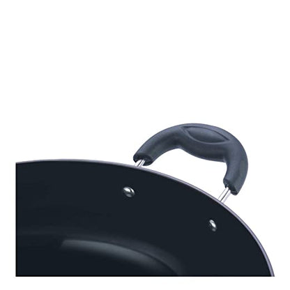 Vinod Hard Anodised Deep Kadai / Wok with Stainless Steel Lid - Black - 34 cm