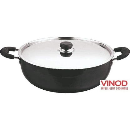 Hard Anodised Deep Kadai / Wok with Lid - Black - 34 cm / 9.5L