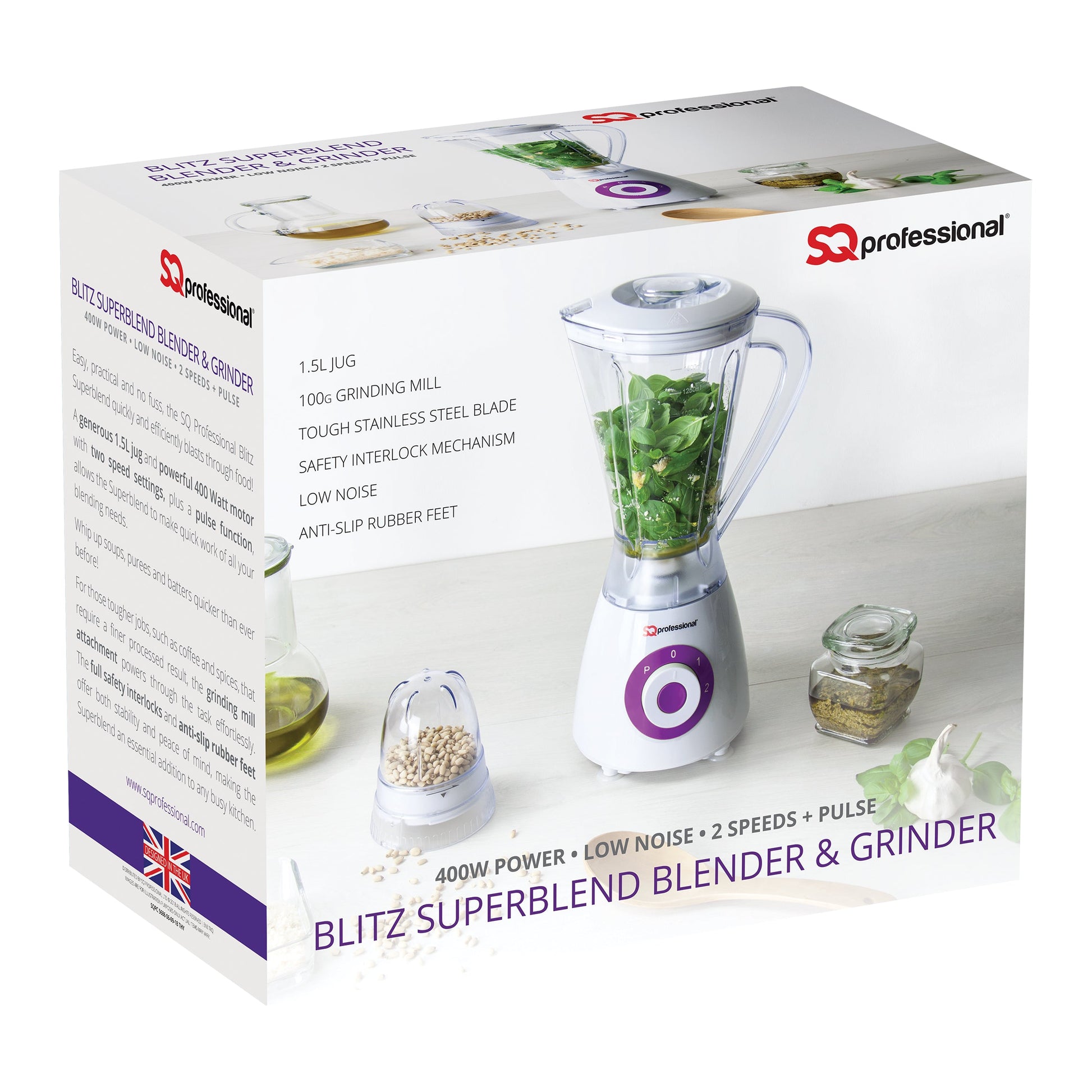 600W 2 in 1 Blender & Grinder - BLITZ SUPERBLEND - Purple - 100g