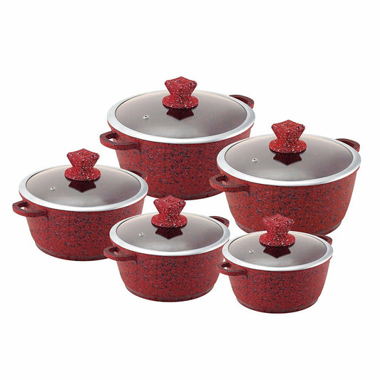 Granite Stockpots With Induction - NESSA GRANUM - Red - 5 Pcs Set