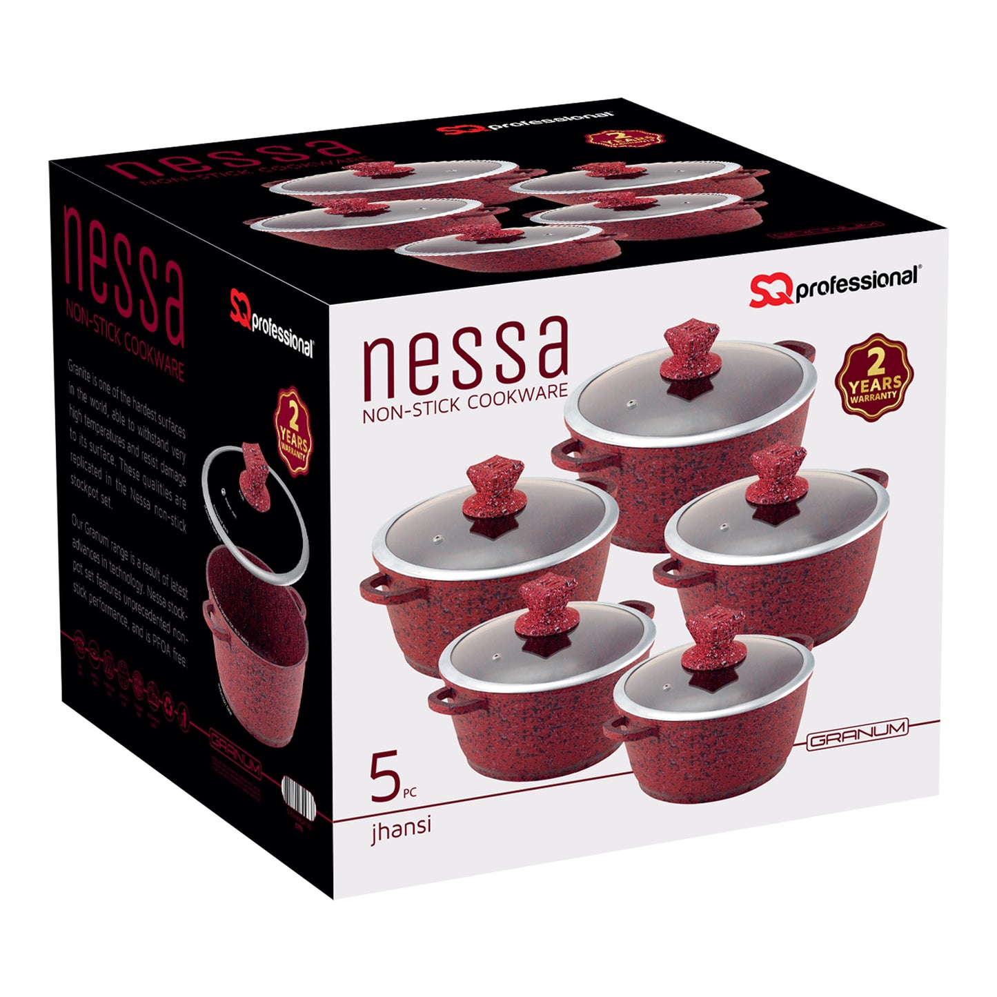 Granite Stockpots With Induction - NESSA GRANUM - Red - 5 Pcs Set