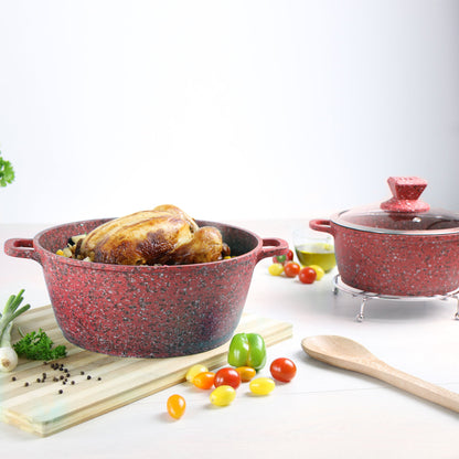 Granite Stockpots With Induction - NESSA GRANUM - Red - 5 Pcs Set