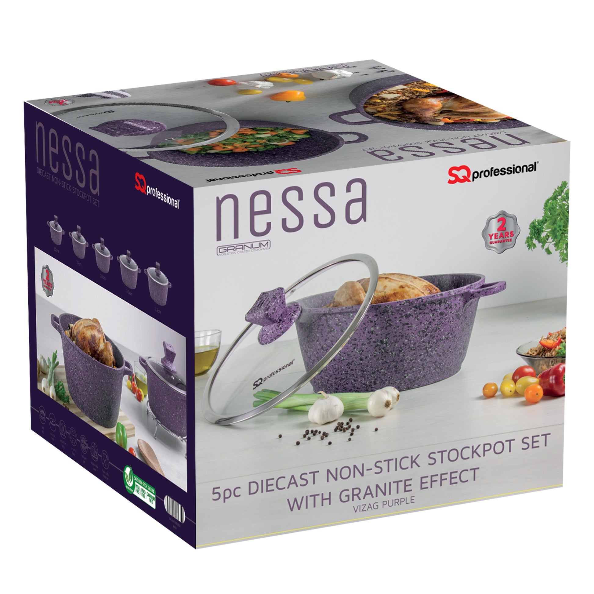 Granite Stockpots With Induction - NESSA GRANUM - Purple - 5 Pcs Set