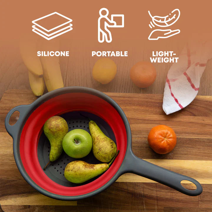 Collapsible Colander with Handle - Red