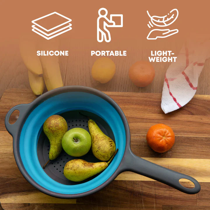 Collapsible Colander with Handle - Blue