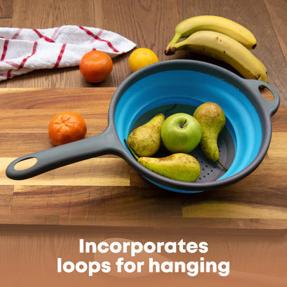 Collapsible Colander with Handle - Blue
