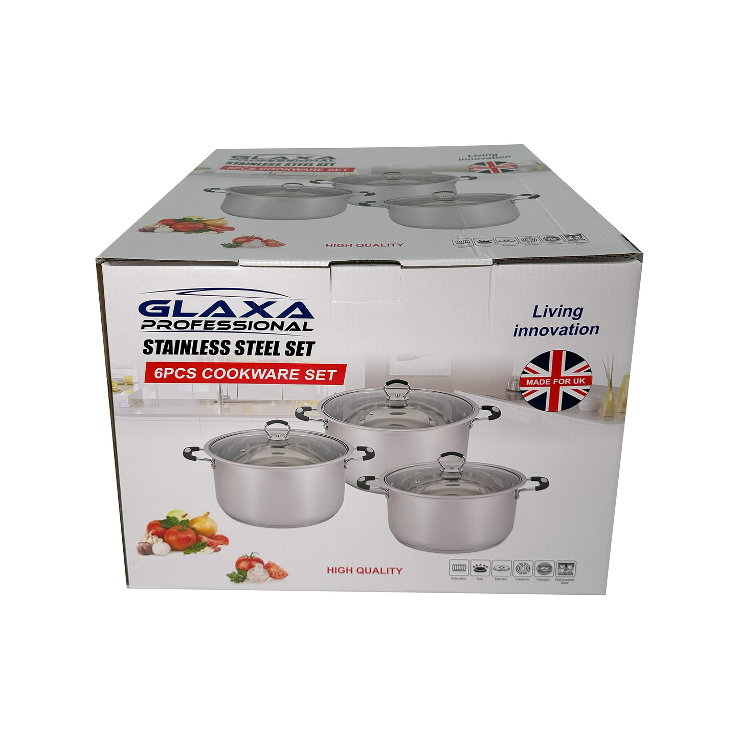 Glaxa Stainless Steel Induction Base Casserole/Pots With Lid - 3 Pc Set