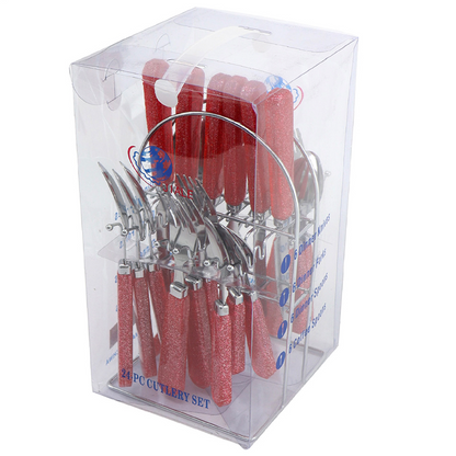 Durane Cutlery Set 24pc - Red Glitter