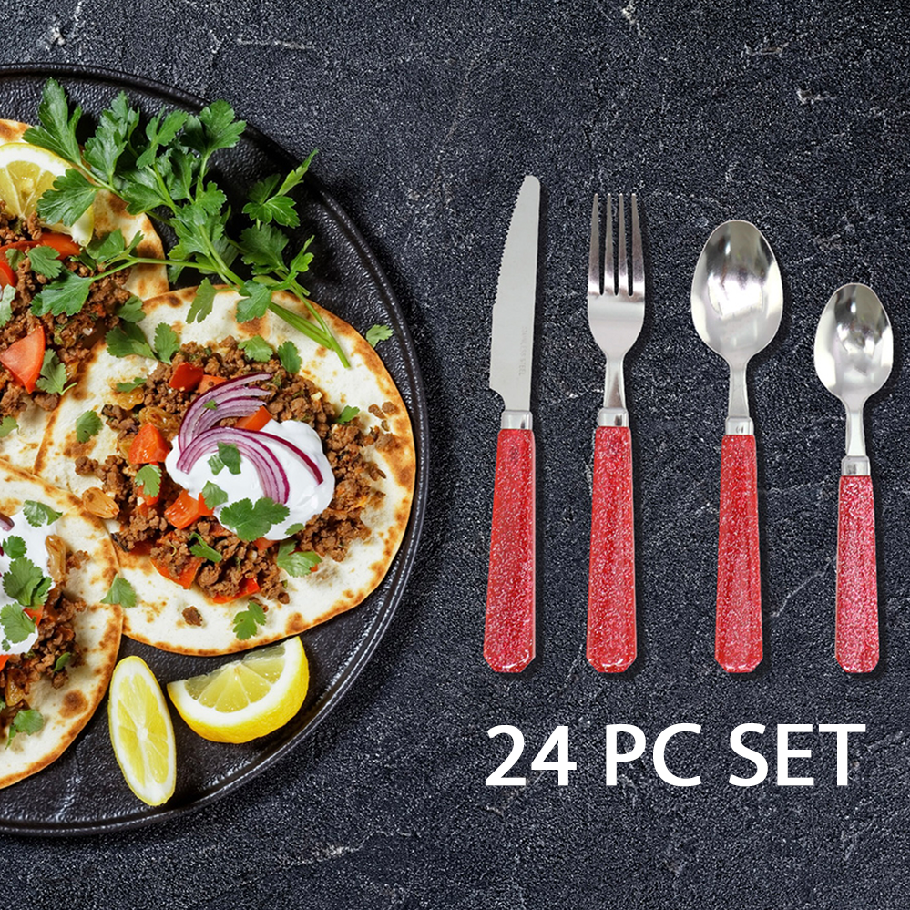 Durane Cutlery Set 24pc - Red Glitter