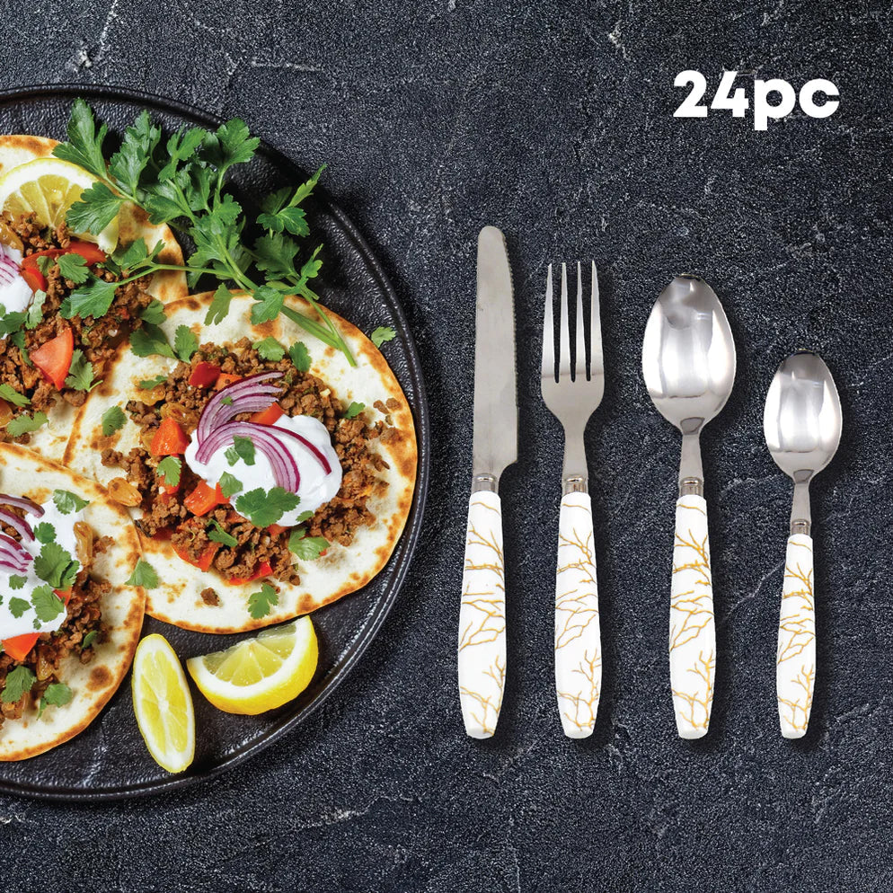 Durane Marbled Cutlery Set 24pc - White