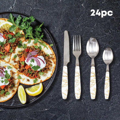 Durane Marbled Cutlery Set 24pc - White