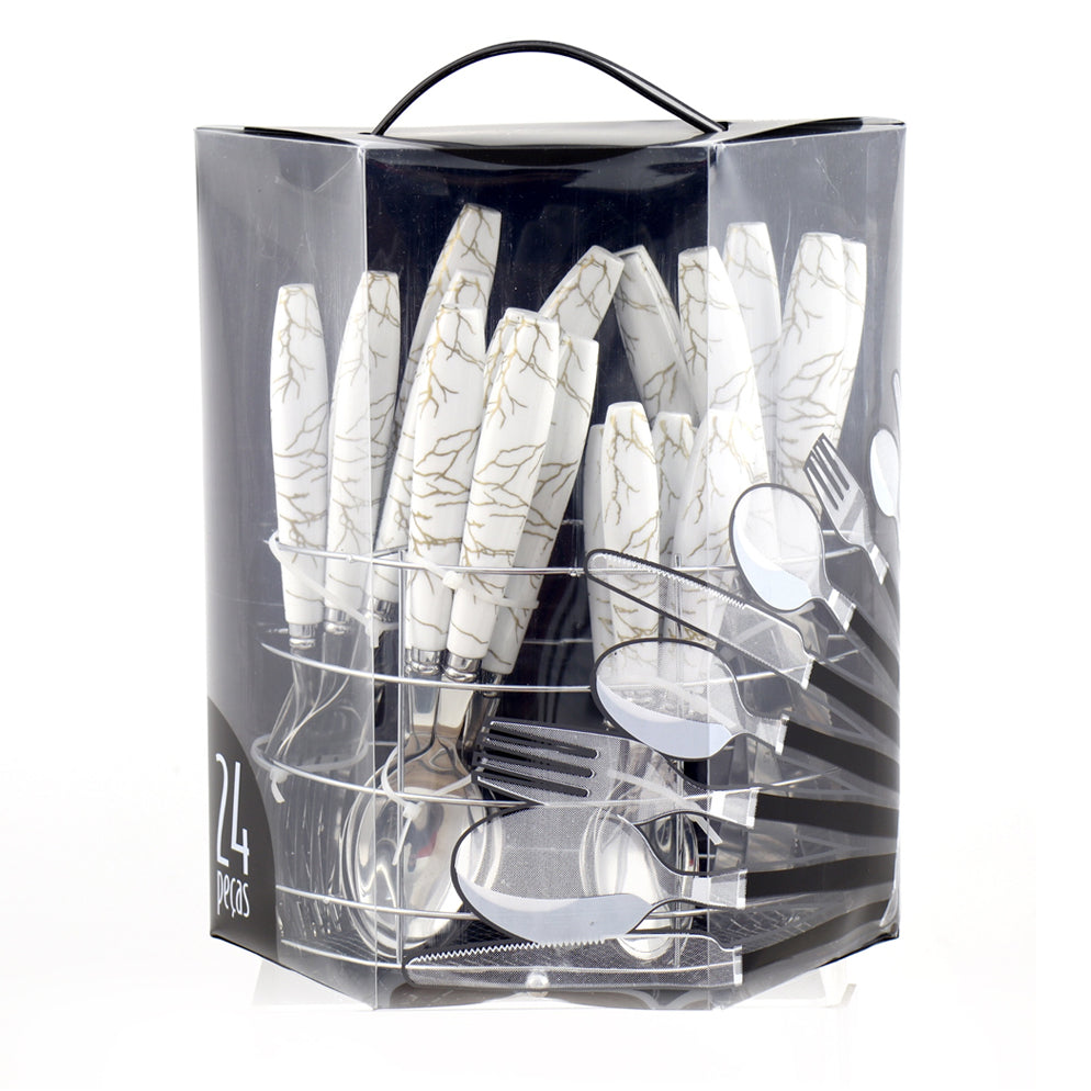Durane Marbled Cutlery Set 24pc - White