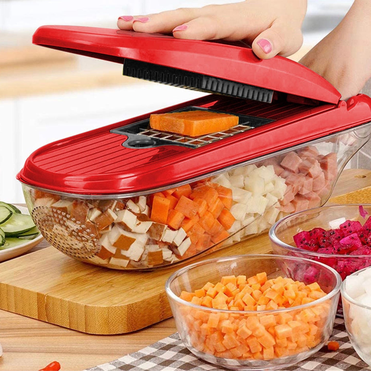 Durane Vegetable Slicer-Dicer Set 15pc Red