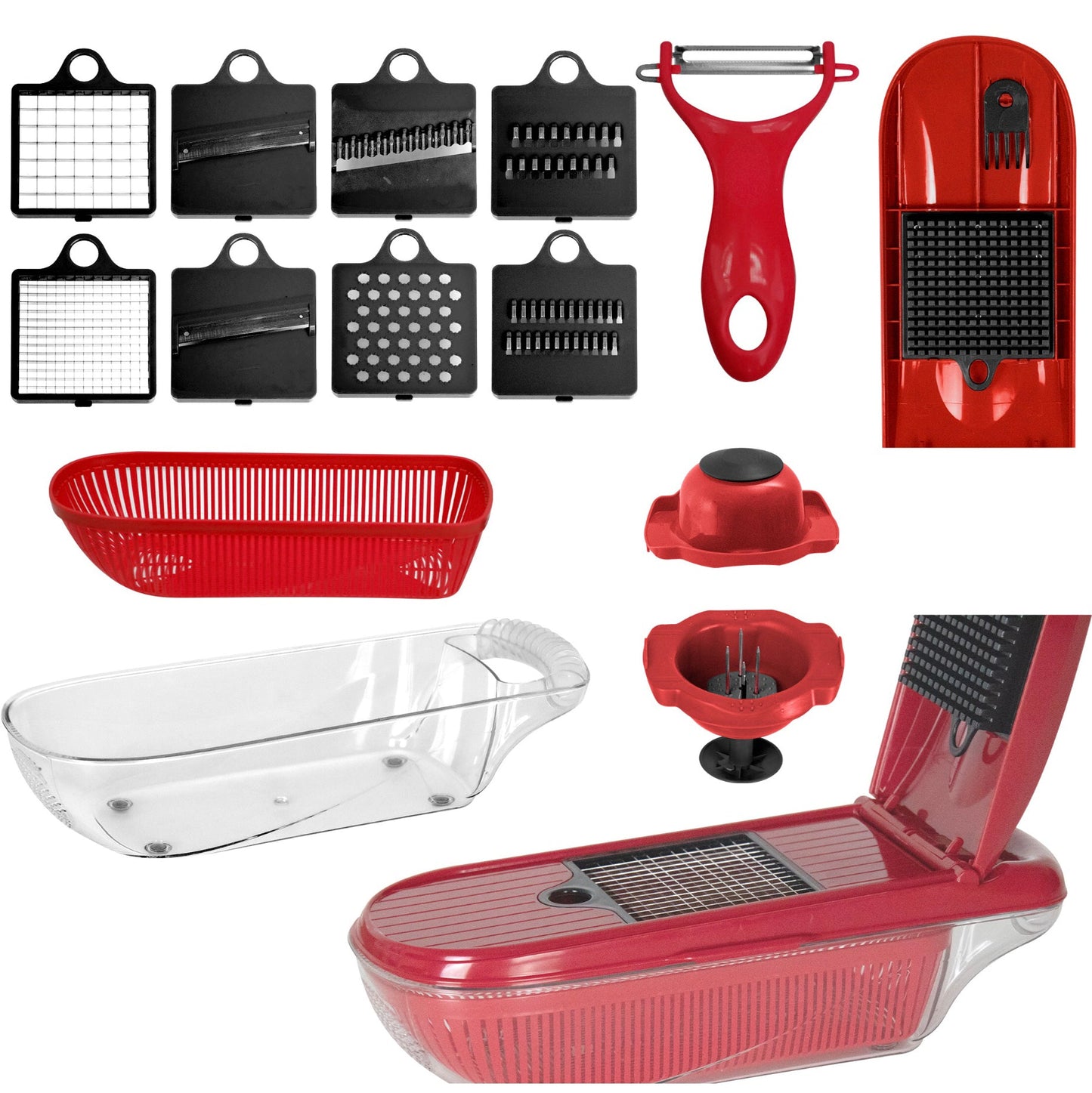 Durane Vegetable Slicer-Dicer Set 15pc Red