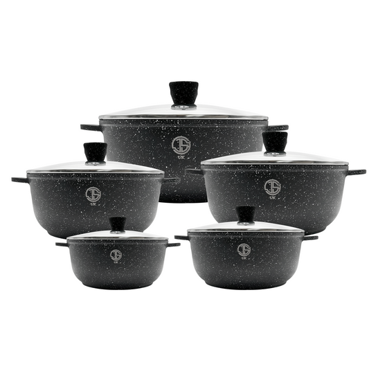JS Granite Coating Non-Stick Induction Base Casserole/Pot - 5 Pcs Set