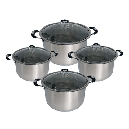 Glaxa Stainless Steel Induction Base Casserole/Pots With Lid - 4 Pc Set