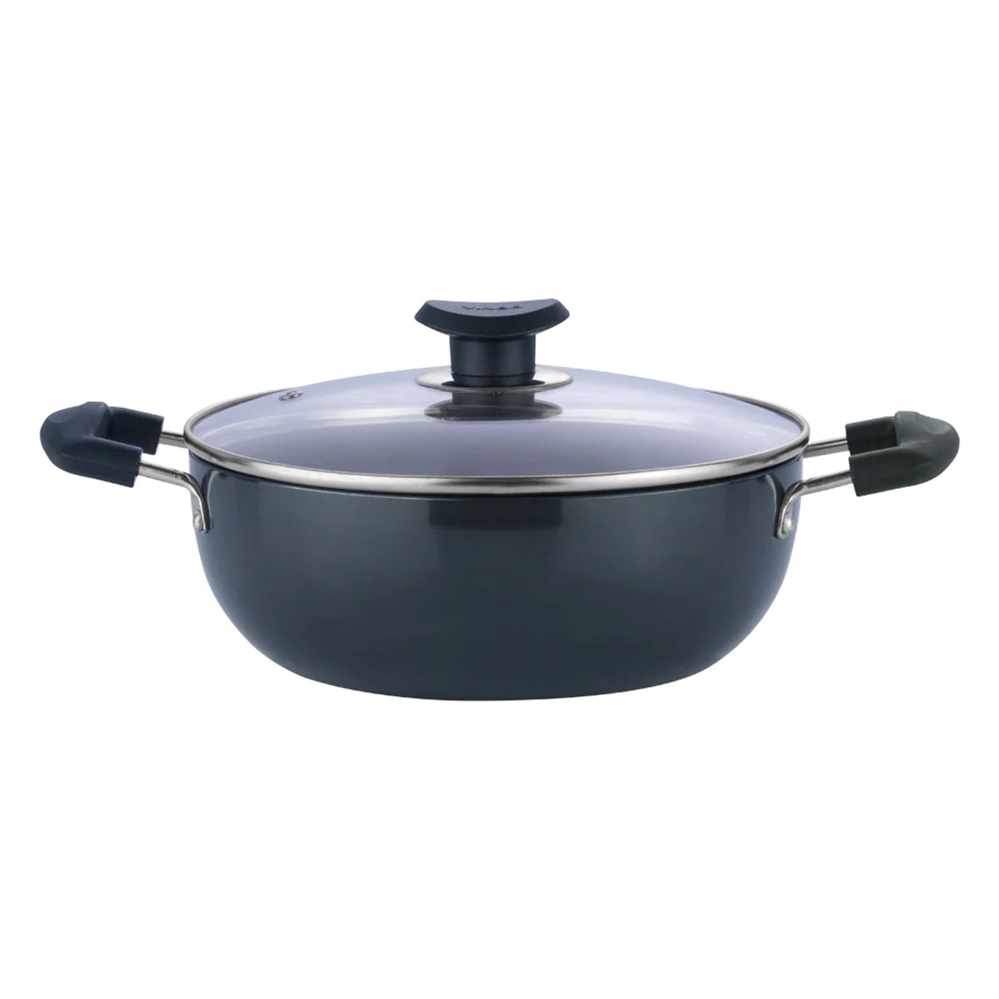 Vinod Hard Anodised Deep Kadai / Wok with Glass Lid - Induction Base - Black - 22 cm / 2.6 L
