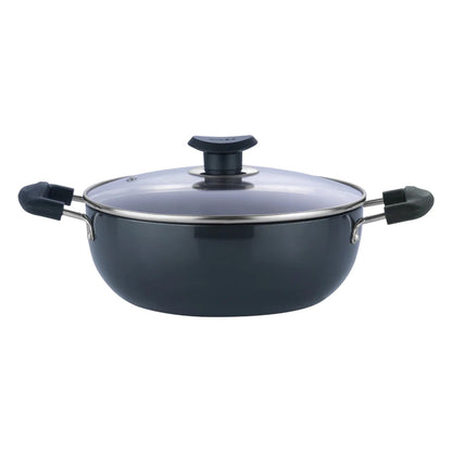 Vinod Hard Anodised Deep Kadai / Wok with Glass Lid - Induction Base - Black - 26 cm / 4.1 L