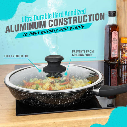 Glaxa Hard Anodized Non-Stick Induction Base Frying Pan With Lid - 28cm