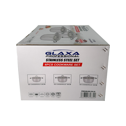 Glaxa Stainless Steel Induction Base Casserole/Pots With Lid - 3 Pc Set