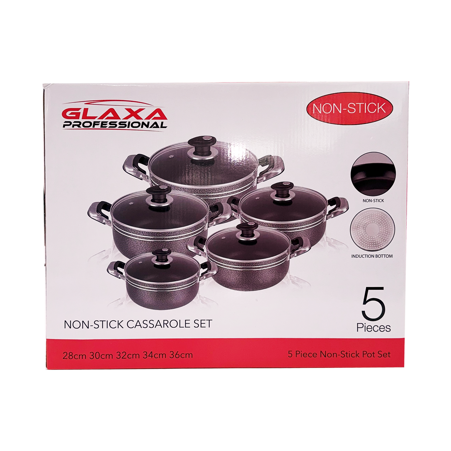 Glaxa Non-Stick Large Stockpots - 5 Pcs Set