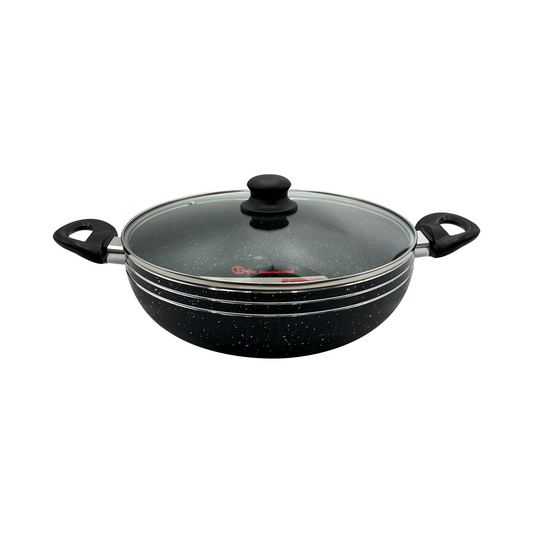 JS Induction Base Two Handle Wok/Kadai With Glass Lid - 24cm