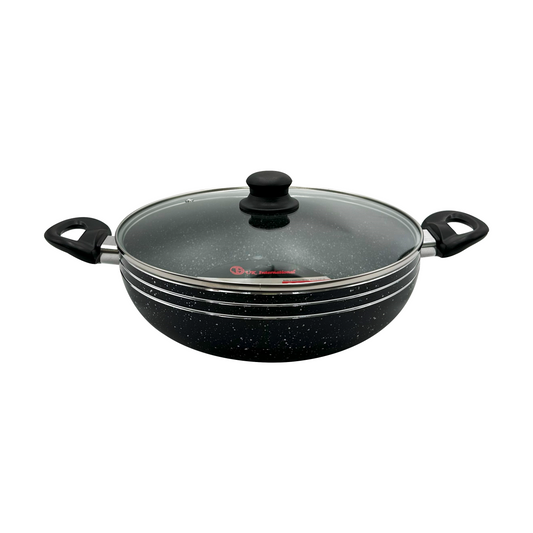 JS Induction Base Two Handle Wok/Kadai With Glass Lid - 28cm