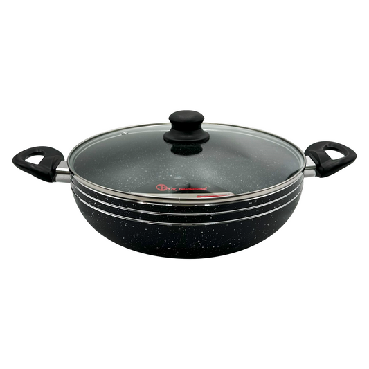 JS Induction Base Two Handle Wok/Kadai With Glass Lid - 34cm
